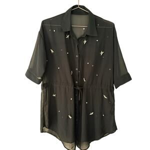 Gogo Tailor Women's Sheer Black Blouse Size Large Goth Punk Indie